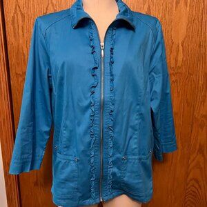 Christopher & Banks Turquoise Zip Up Jacket with 3/4" Sleeve - Size Medium